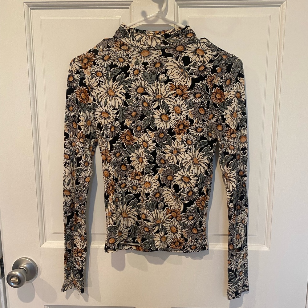 Neutral Floral Mock Neck Long Sleeve Top